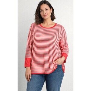 NWT Talbots Sweater Womens 3XL Red Striped Linen Blend Open Knit Crew Neck